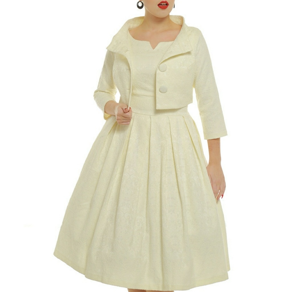 'Marianne' White Swing Dress and Jacket Set lindy